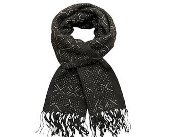 Foulard bogolan authentique : écharpe tribale africaine faite main