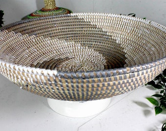 Handmade Senegalese Basket: Woven Grass & Recycled Plastic