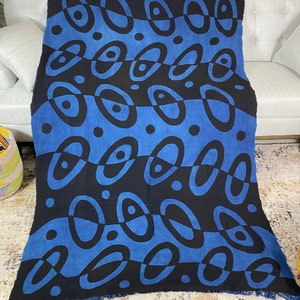 Mudcloth Bogolan Textile Bedsheet| Mali Handmade Mud cloth Blanket Throw| Bed Sofa Throw Linen| Segou Blanket| Boho Africa Decor-Rokia Blue
