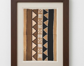 Authentisch handbemalter Bogolan Schlamm-Tuch - Afrikanische Textil-Wandkunst, Ungerahmt