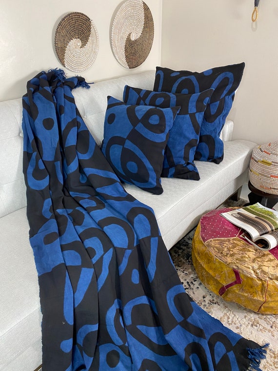 Rokia Blue Mudcloth Bogolan Textile Bedsheet Mali Handmade Mudcloth Blanket Throw Bed Sofa Throw Linen segou Blanket Boho Africa Decor Etsy UK