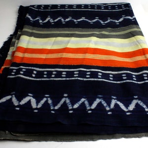 Orange Vintage African Mud Cloth with fringe,  Boho Style Textile, Tribal art, Blue Indigo vintage cloth, Ethnic Indigo,  dyed throw