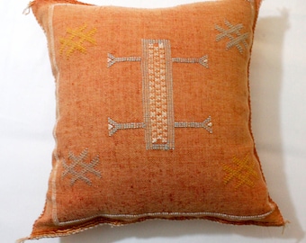 Helderoranje Marokkaanse handgeweven cactuszijden kussensloop Vintage handgemaakte bedel kussensloop Afmeting: 20 x 20 inch