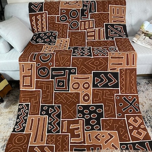 Mudcloth Bogolan Textile Bedsheet| Mali Handmade Mud cloth Blanket Throw| Bed Throw Linen |Segou Blanket| Boho Africa Decor -Farafi Brown