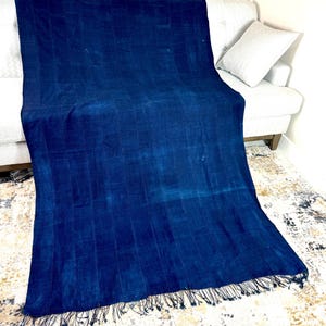 Vintage African Indigo/ Antique Indigo Shibori dyed Fabric Mud Cloth with fringe/ Dyed Blanket Throw Boho Style Textile| Ethnic Indigo 86x50