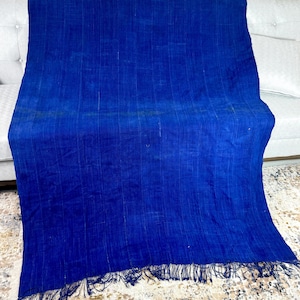Vintage African Indigo/ Antique Indigo Shibori dyed Fabric Mud Cloth with fringe/ Dyed Blanket Throw Boho Style Textile| Ethnic Indigo 80x53
