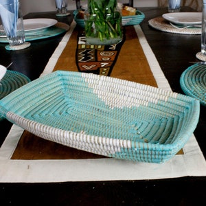 Blue & White Handmade Senegal Bread Basket - Handmade Senegalese Unique Decorative Elegant and Useful Bread Basket for Dinning