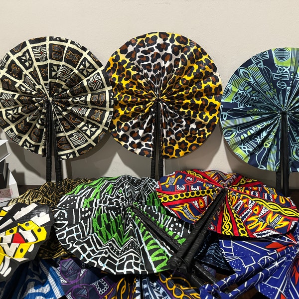 African Hand Fan, Handmade Folding Fan, Ankara Print Fan, Ceremonies Fan, African Gift for her, Folding Fan, Wedding Gift, Made in Africa