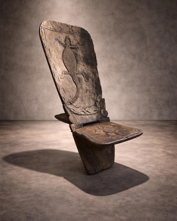 Senufo Stargazer Folding Antique Chair: Hand-carved African Wood