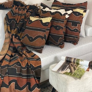 Handgemachte afrikanische Schlammtuch-Decke: Brauner Boho-Überwurf oder Kissenbezug