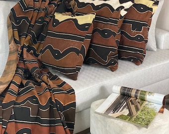 African Mudcloth Blanket Authentic Mali Mud cloth Textile Bedsheet| Handmade Blanket Bed Sofa Throw Linen Boho Blanket Pillowcase- Asa Brown