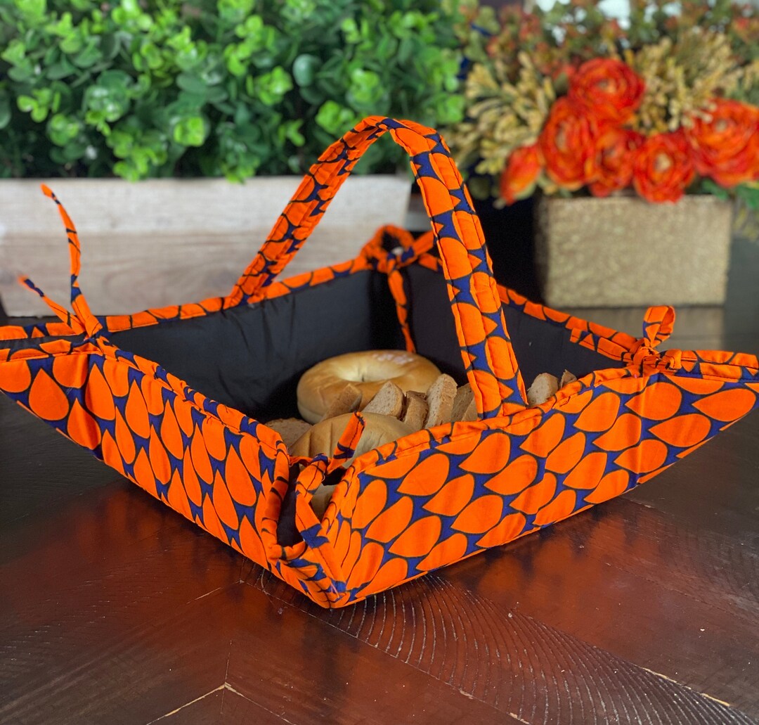 Mai Orange Ankara Breadbasket Table Linen Handmade African Etsy