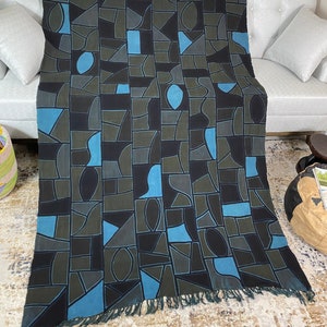 Mudcloth Bogolan Textile Bedsheet| Mali Handmade Mud cloth Blanket Throw| Bed Sofa Throw Linen |Segou Blanket| Boho Africa Decor -Fana Blue