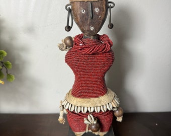 Large African Naamji Dolls With Cowrie Shells, African Doll