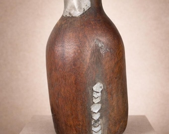 Vintage Hand-Carved Tutsi Wooden Vase: African Tribal Art Decor 11 x 5 W