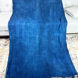 Vintage African Indigo/ Antique Indigo Shibori dyed Fabric Mud Cloth with fringe/ Dyed Blanket Throw Boho Style Textile| Ethnic Indigo 96x44