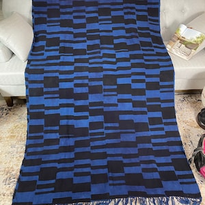 Schlammtuch Bogolan Textil Bettlaken| Mali Handgefertigte Schlamm Tuch Decke Werfen | Bett Sofa Leinendecke | Boho Afrika Decor -Sami Blau