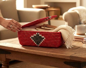 Red Senegalese Lidded Basket - Handmade African Storage