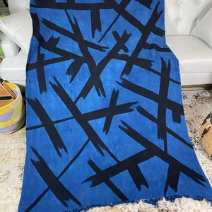 Mudcloth Bogolan Textile Bedsheet| Mali Handmade Mud cloth Blanket Throw| Bed Sofa Throw Linen |Segou Blanket| Boho Africa Decor -Nina Blue
