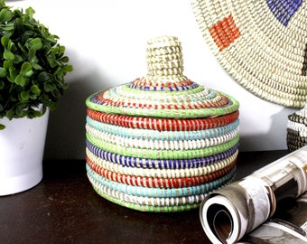 Multi Color Senegalese Decorative Pot basket - Handmade Senegalese Unique Decorative Elegant and Useful Basket for Storage