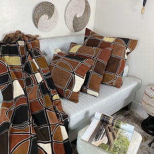 African Mudcloth Blanket Traditional Textile Bedsheet Handmade Blanket Bed Sofa Throw Mud cloth Boho Blanket and Pillowcase - Sora Brown