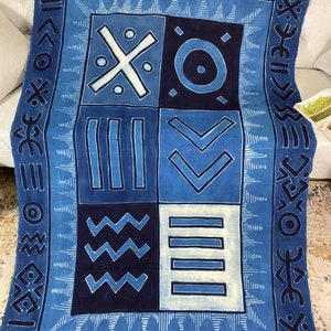 Mudcloth Bogolan Textile Bedsheet| Mali Handmade Mud cloth Blanket Throw| Bed Sofa Throw Linen |Segou Blanket| Boho Africa Decor -Bana Blue