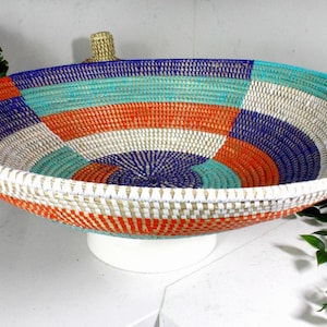 Multi Colors Senegalese Woven Fruit Baskets, Decorative Woven Bowl, Wicker Basket, Senegal Basket, Boho Wall Décor, Wall Hanging Basket
