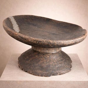 Vintage Handcarved African Stool: Wooden Accent Table with Metallic Detail 16 x 11H inch