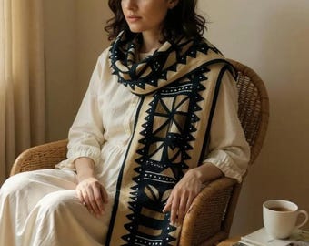 Écharpe africaine en toile de boue - Écharpe tribale Bogolan pour elle et lui