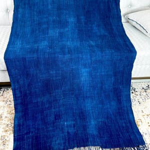 Vintage African Indigo/ Antique Indigo Shibori dyed Fabric Mud Cloth with fringe/ Dyed Blanket Throw Boho Style Textile| Ethnic Indigo 81x42