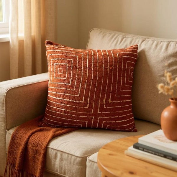 Cultural African Mudcloth Pillow – Authentic Handmade Bogolan Fani Cushion Cover