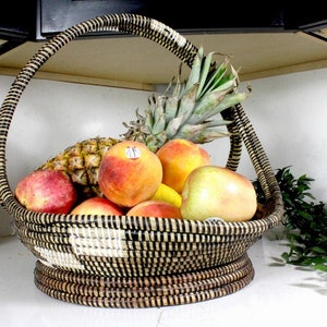 Black Senegalese Woven Wicker Fruit Basket, African Basket, Decorative Woven Bowl, Boho Wall Deco, Basket for Dinning