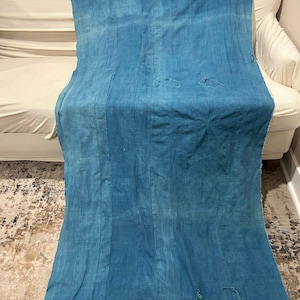 Vintage African Indigo/ Antique Indigo Shibori dyed Fabric Mud Cloth with fringe/ Dyed Blanket Throw Boho Style Textile| Ethnic Indigo 83x39