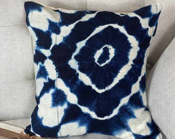 Spider African Indigo Pillow Cushion Cover| Blue Mudcloth Pillowcase| Denim Pillow| Boho Hippie Decor| Handmade Pillow| Tie dye Blue Indigo|