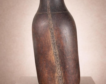 Vintage Hand-Carved Tutsi Wooden Vase: African Tribal Art Decor (12x6 inch)