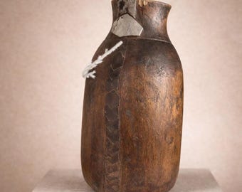 Vintage Hand-Carved African Tutsi Wooden Vase: Tribal Art Decor 10 x 5 W