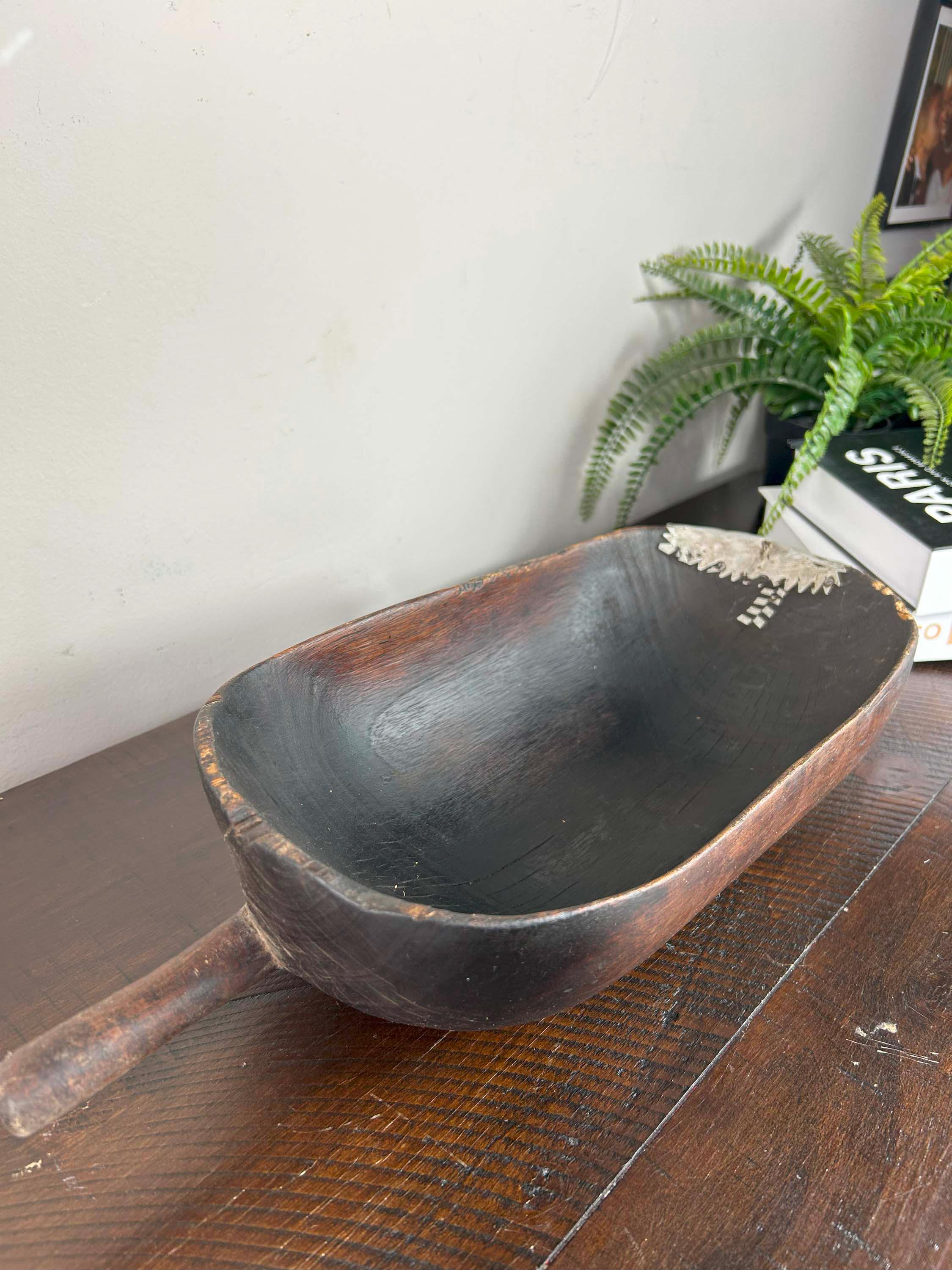 Vintage African Hutu Wooden Scoop Bowl – Hand-carved Tribal