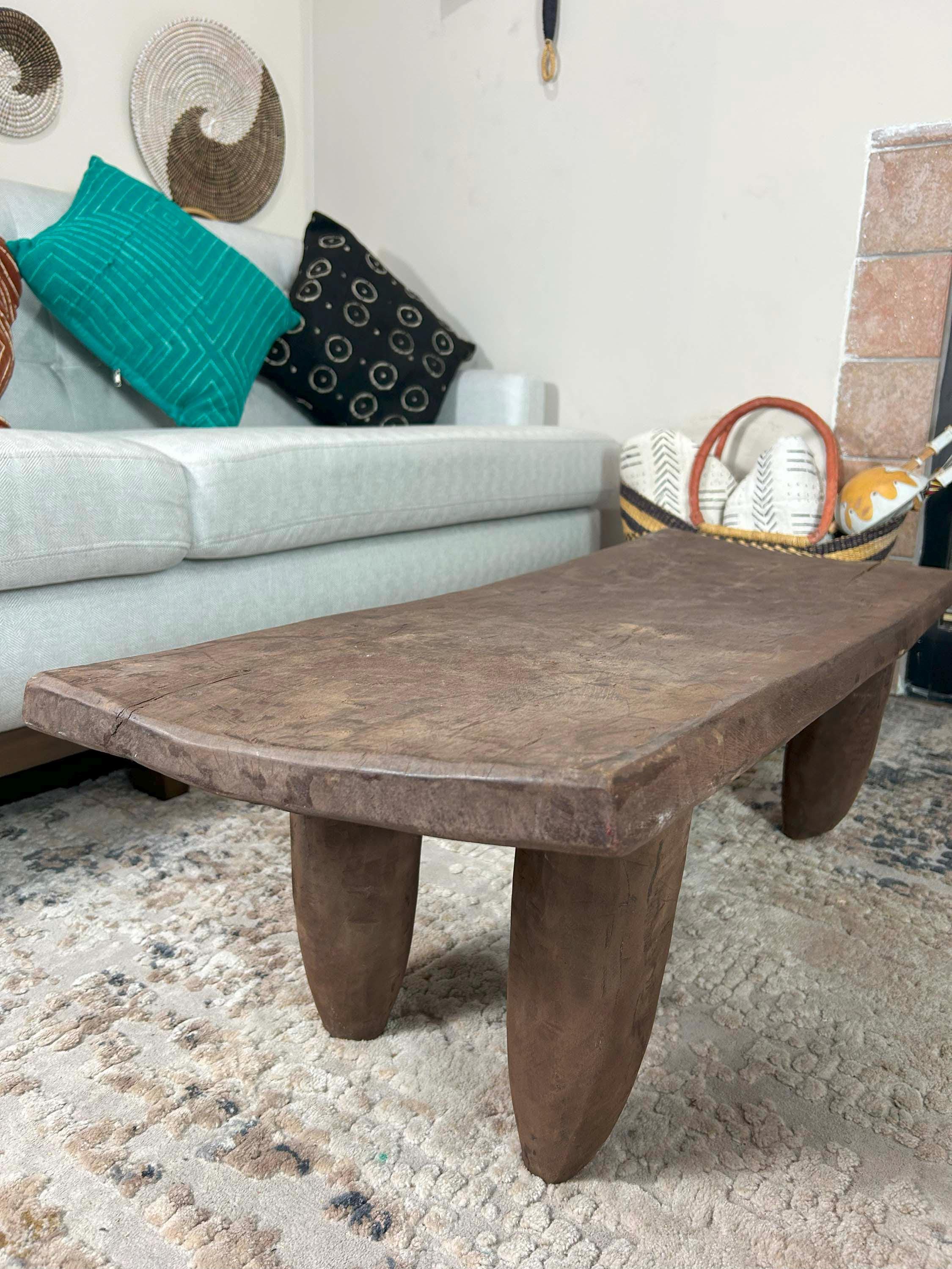 Vintage Senufo Bench Coffee Table: African Carved Wood, 43