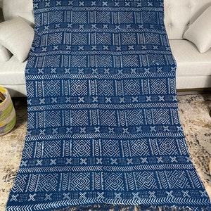 Mudcloth Bogolan Textile Bedsheet| Mali Handmade Mud cloth Blanket Throw| Bed Sofa Throw Linen |Segou Blanket| Boho Africa Decor -Lolo Blue
