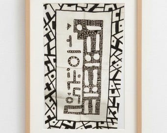 Authentische Bogolan Schlammtuch Kunst - Handbemalte Afrikanische Textile Wanddekoration