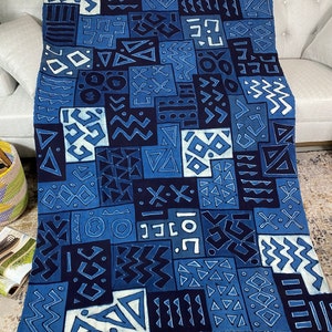 Mudcloth| Bogolan Textile Bedsheet| Mali Handmade Mud cloth Blanket Throw| Bed Sofa Throw Linen |Segou Blanket| Boho Africa Decor -Tah Blue