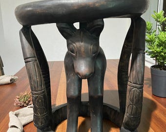 Hand Carved Bamileke Table: African Tribal Wood Stool