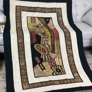 Schlammtuch| Bogolan Textil Bettlaken| Mali Handgefertigte Schlamm Tuch Decke Werfen | Bettüberwurf Leinen |Segou Decke| Boho Decor -Kana Weiß