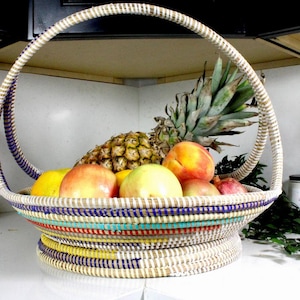 Multi Senegalese Woven Woven Wicker Fruit Basket, African Basket, Decorative Woven Bowl, Boho Wall Deco, Basket for Dinning, Serving basket