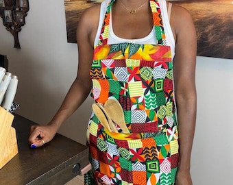 Ankara Print Kitchen Apron: African Wax Fabric, Chef Gift