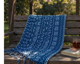 Écharpe africaine faite main en tissu de boue : textile bogolan bogolan