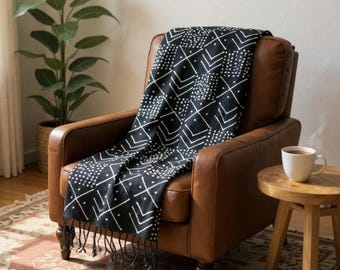 Foulard africain en pagne - écharpe bogolan bohème fait main, cadeau unisexe