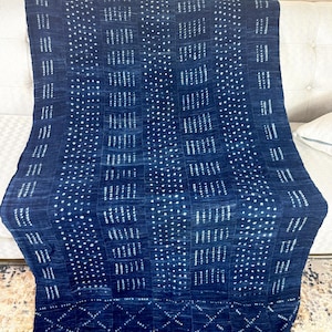 Vintage African Indigo/ Antique Indigo Shibori dyed Fabric Mud Cloth with fringe/ Dyed Blanket Throw Boho Style Textile| Ethnic Indigo 62x40