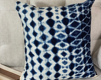 African Indigo Pillow Cushion Cover| Blue Mudcloth Pillowcase| Denim Pillow| Boho Hippie Decor| Handmade Pillow| Tie dye Blue Indigo|