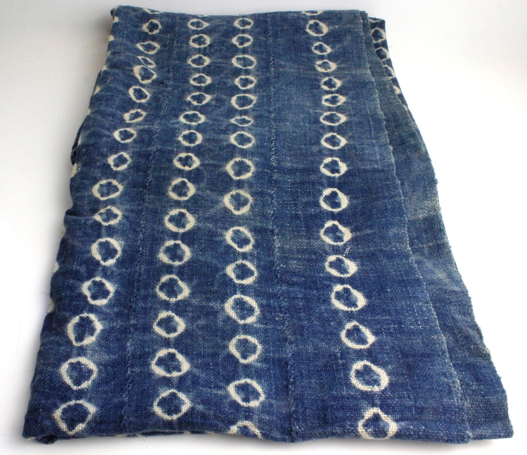 Indigo Vintage African Mud Cloth With Fringe Boho Style Textile Tribal